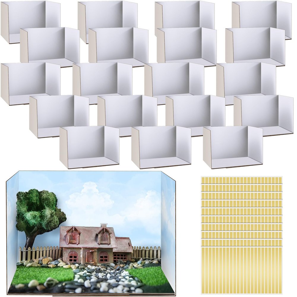 Sherr 10 Pcs Diorama Kit Box Cardboard Diorama Project with Double Sided Tapes for Display DIY Dollhouse Gift for Birthdays Holiday, White, 11.8 x 8.7 x 8.3 Inch