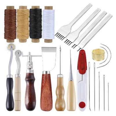 Professional Leather Craft Tools Kit Hand Sewing Punch Scalpel Needles Stitching Carving Work Accessories Saddle Set DIY Tools - (Color: type 1)