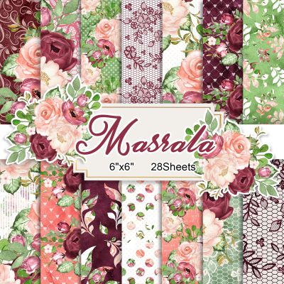 28 Sheets Scrapbook Paper, Floral Scrapbooking Specialty Papers 160gsm Cardmaking Craft Paper Pack Decorative Paper for Card Making (6"X6" Inch, Masrala)