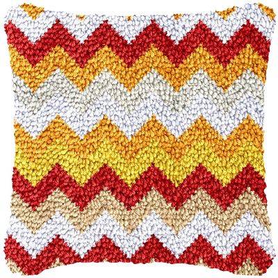 Thanksgiving Day Wave Stripes Latch Hook Kits Pillow Crochet Yarn Rug Pre-Printed Cushion Needlework Pillowcase Hook and Latch Kit Home Sofa Decoration 43x43cm(5)