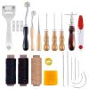 21pcs/set Leather Punch Stitching Carving Working Sewing Saddle Groover DIY Leather Craft Tool Kit For Personalizing - (Color: Light Grey) view 2