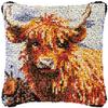 Brown Highland Cow Cattle Latch Hook Kits Pillow Crochet Yarn Rug Pre-Printed Cushion Needlework Pillowcase Hook and Latch Kit Christmas Home Sofa Decoration 43x43cm view 1