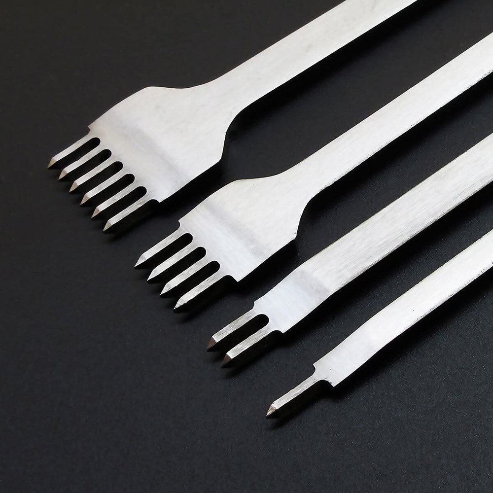 1/2/4/6 Prong Metal Leather Chisel Hole Punch Stitching Tool Diamond Pricking Iron Leather Craft Completely Polishing 5/6mm - (Color: 5mm spacing-4 prong)