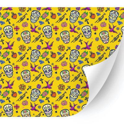 HTV4U Puff Halloween Patterned Heat Transfer Vinyl (Yellow Dia De Los Muertos, 12" x 12") - Patterned 3D Iron on Vinyl, Heat Press Printed Patterns for T-Shirt, Hat, DIY Craft Projects