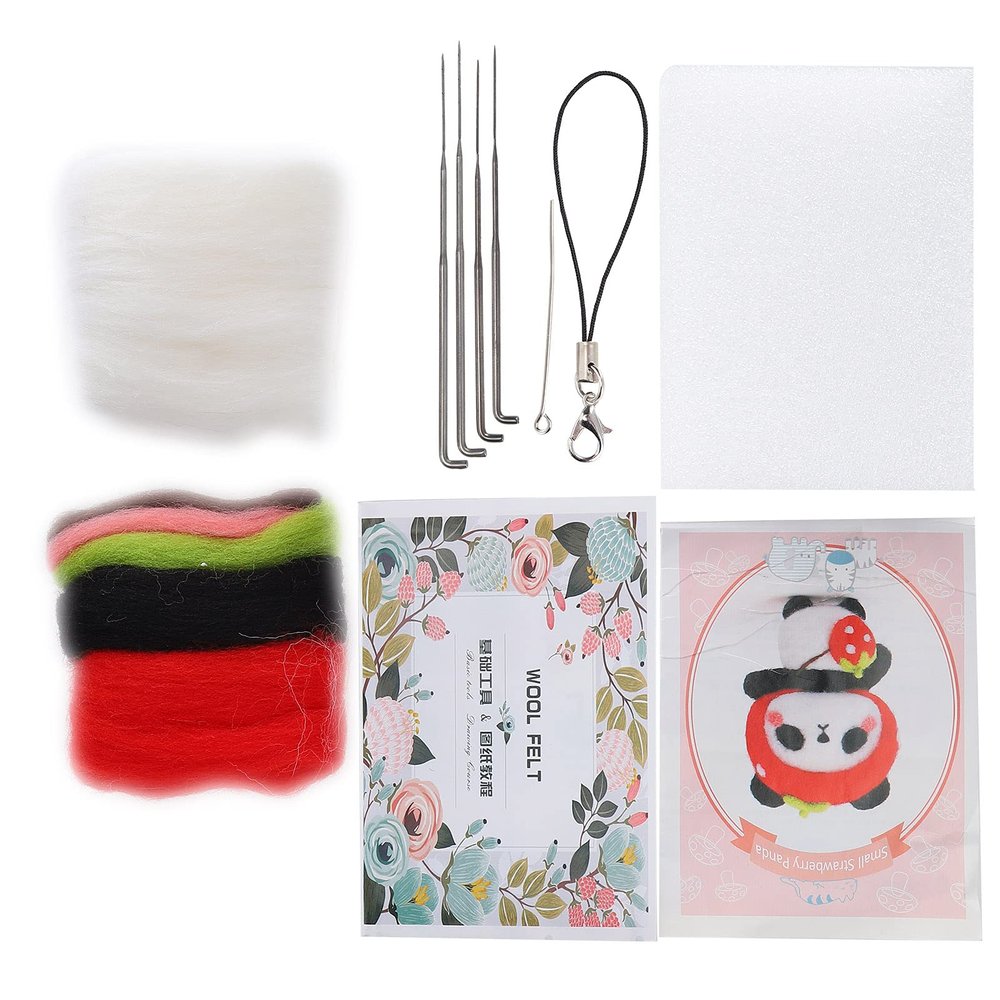 Needle Felting Kit, EcoFriendly Wool Felting Crafts with DIY Needlework for Handmade Accessories Package (121# Small Strawberry)