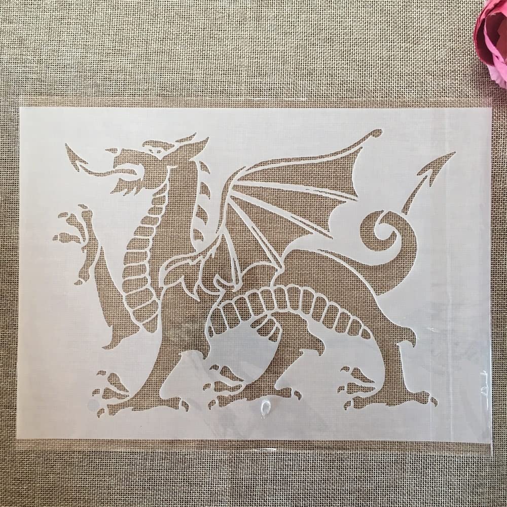 Reusable Stencils for Painting on Wood,A4 29cm Welsh Dragon Drawing Art Template for Scrapbooking Reusable Stencils Wall Dcor