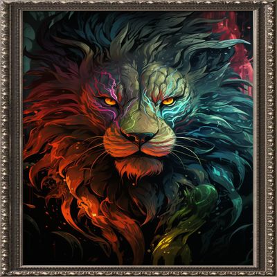 Leczany Cross Stitch Stamped Kit for Adults - Colorful Lion | DIY Embroidery Starter Patterns Craft Kit Needlepoint for Beginner | 11CT, 3 Strands | 13x17.7 inches
