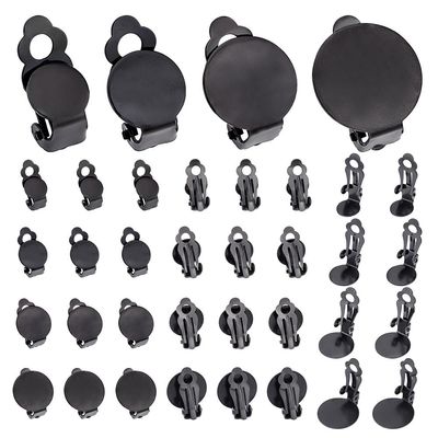 UNICRAFTALE 32Pcs 4 Styles Stainless Steel Clip-On Earring Findings Sets Metal Flat Round Blank Clip-on Earring Black Hypoallergenic Clip-On Earring Converter Earring Pads for Earring Making