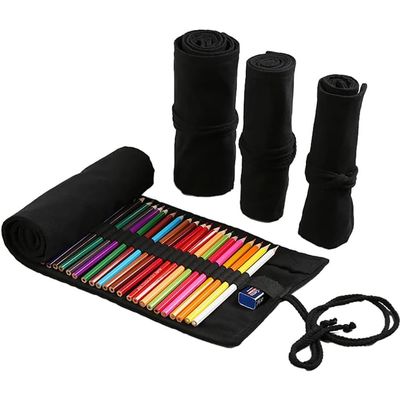 DIYOMR 12/24/36/72 Slots Pencil Wrap Pencil Rolls, Artist Colored Pencil Roll Up Bag Short Brush Pouch Case Pencils Organizer for Drawing Coloring and Sketching, No Pencils (Black, 12slots), PCD1098