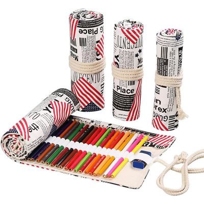 DIYOMR 12/24/36/72 Slots Pencil Wrap Pencil Rolls, Artist Colored Pencils Roll Up Bag Short Brushes Pouch Case Pencils Organizer for Drawing Coloring and Sketching, No Pencils (Flag, 12slots)