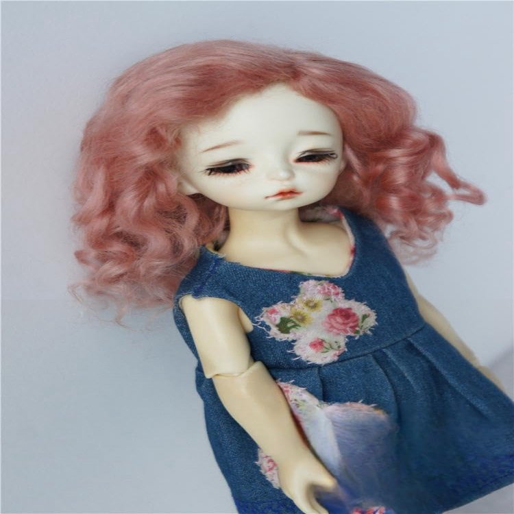 JD039 6-7inch 16-18CM French Curl Soft Wave Mohair 1/6 YOSD BJD Doll Wigs (Dark Pink)