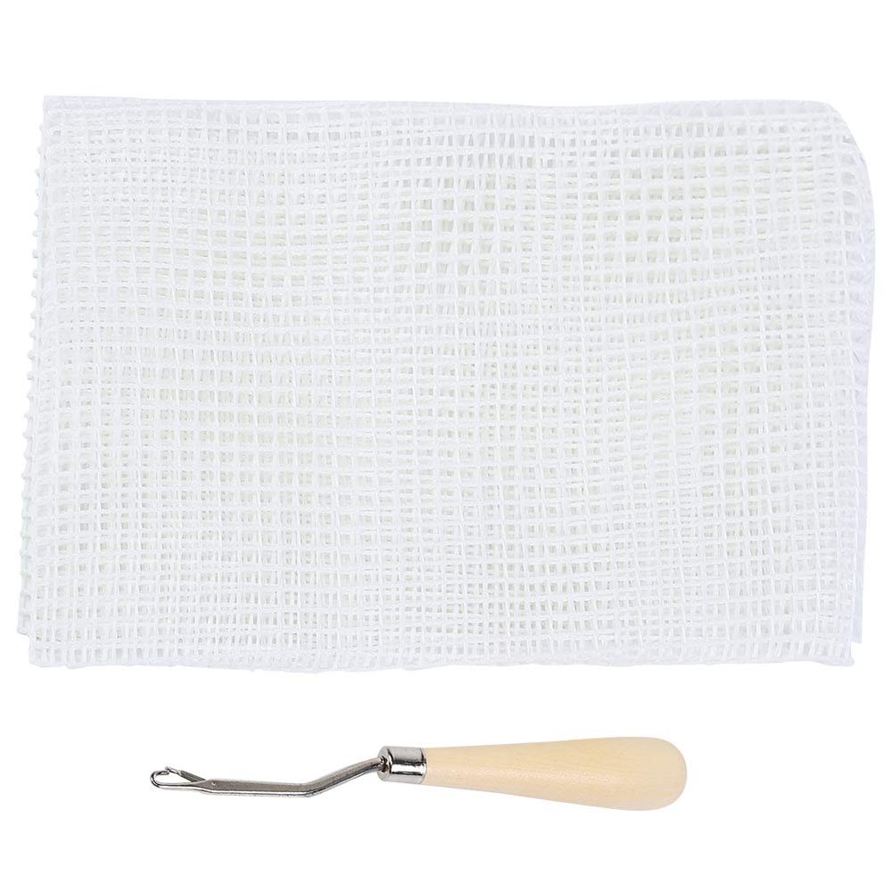Knitting Mesh Cloth, Crocheting Carpet Rug Knitting Mesh Cloth, Cushion Carpet Mat Mesh Cloth Accessory Tools for DIY Hand Made, Household (Mesh Cloth 50cm + Wooden Handle