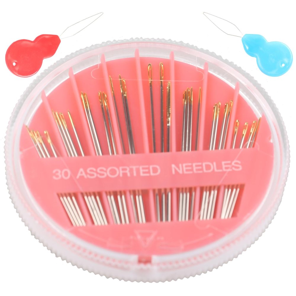 Eketirry Premium Hand Sewing Needles1 Pack 30-Count Assorted Needles for Sewing Repair, 6 Different Sizes Sewing Needles with 2 Threaders (Pink, 1)