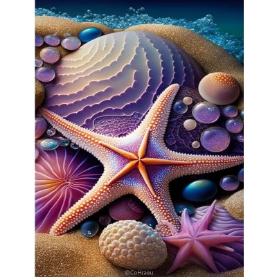 CoHraeu 5D Diamond Painting Kits for Adults, Beach Diamond Art Kits, DIY Full Drill Fantasy Sea Shells Starfish Paint with Diamonds, Gem Art for Home Wall Decor 16x24 inch