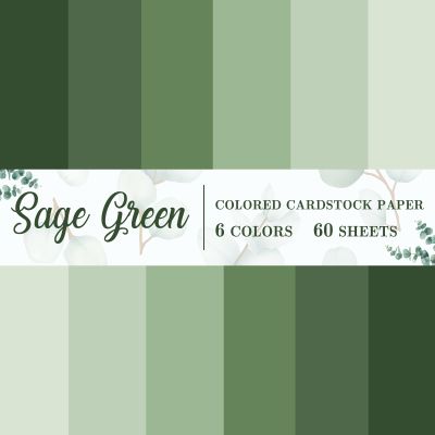 60 Sheet 8.5 x 11 Inch Sage Green Thick Paper Card Stock 6 Gradient Green Colors Cards Colored Scrapbook Paper for Prints DIY Arts Crafts Making School Office Home Supplies, 92lb