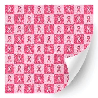 HTV4U Glitter Breast Cancer Awareness Patterned Heat Transfer Vinyl (Pink Check Ribbon, 12" x 1 Yard) - Iron on Vinyl Paper, Graphic Design Printed Patterns