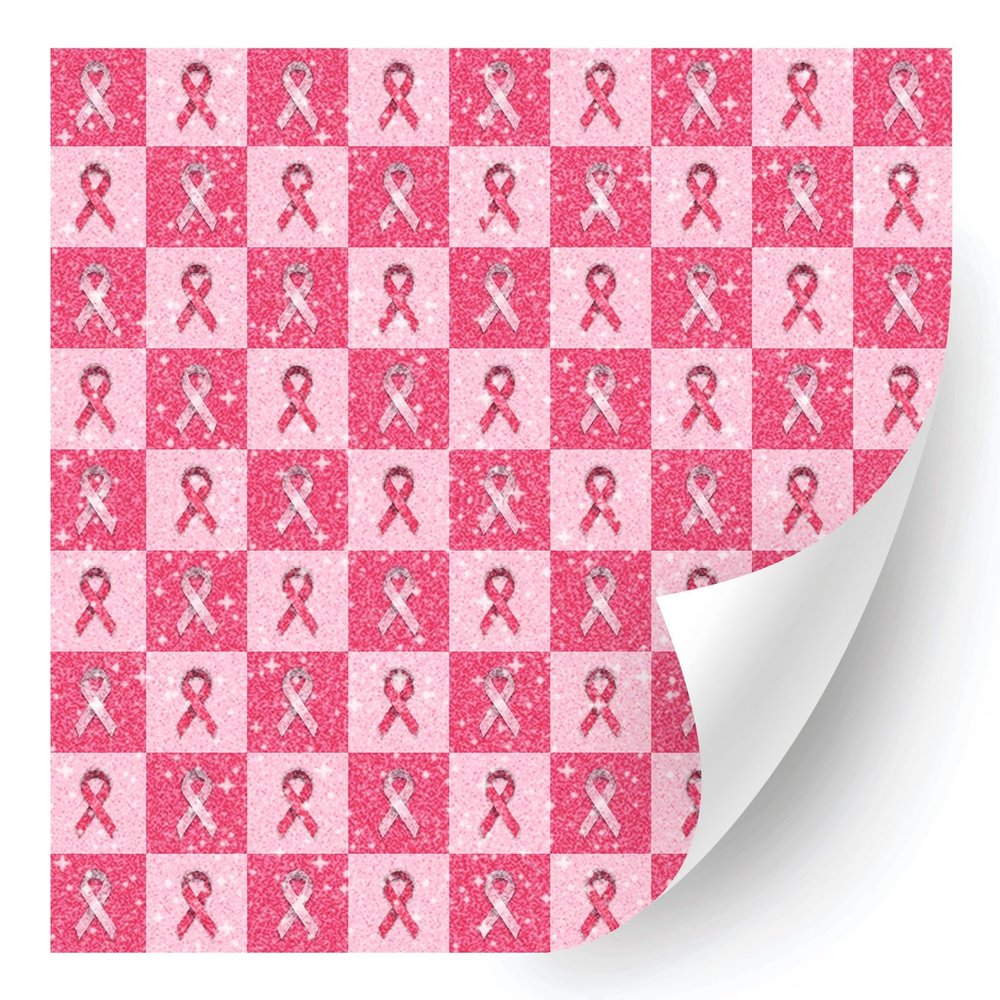 HTV4U Glitter Breast Cancer Awareness Patterned Heat Transfer Vinyl (Pink Check Ribbon, 12" x 1 Yard) - Iron on Vinyl Paper, Graphic Design Printed Patterns