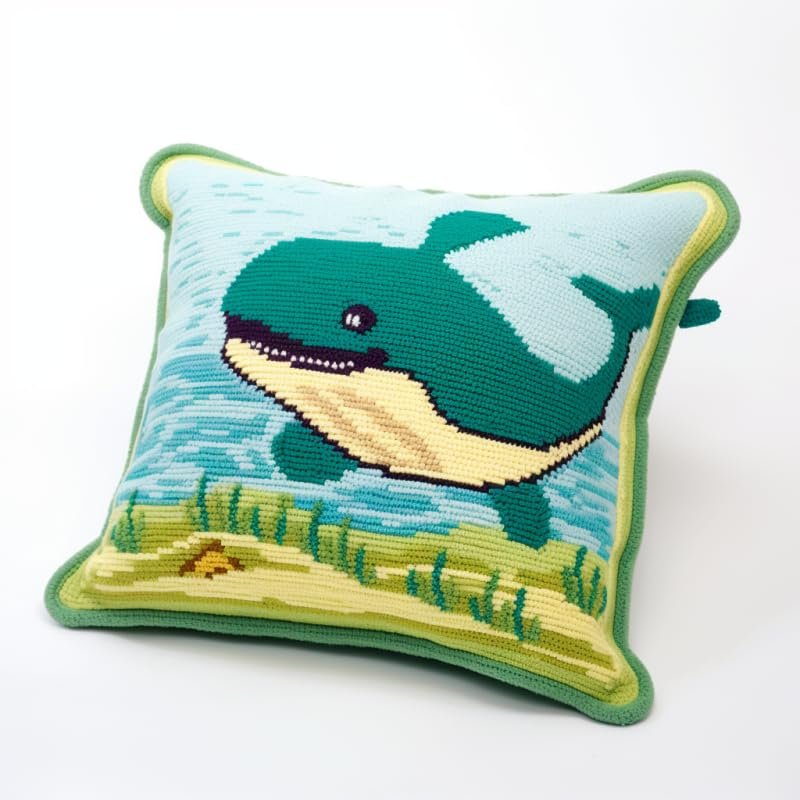 Latch Hook Pillowcase Kits Little Whale Latch Hook kit Cushion Throw Pillow Embroidery Craft Kits for Beginner DIY Latch Hook Rug Kit with Printed Canvas Hobby & Craft 43x43cm