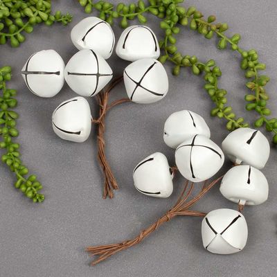 Pack of 24 White Jingle Bells on Wire Pick by Factory Direct Craft - Metal Sleigh Bells on Wire Stems for Christmas and Holiday DIY Projects, Gift Wrapping, Floral and Centerpiece Arrangements (8" H)