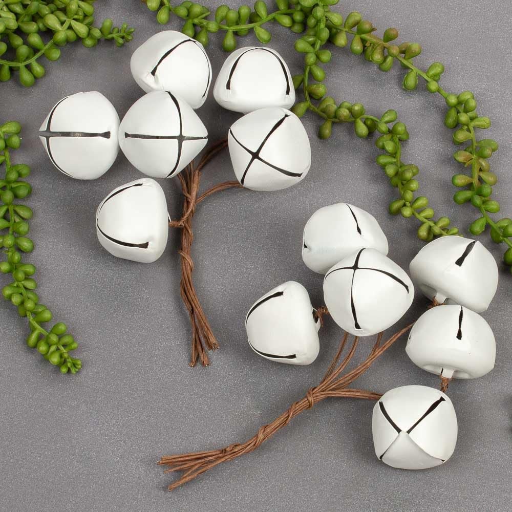 Pack of 24 White Jingle Bells on Wire Pick by Factory Direct Craft - Metal Sleigh Bells on Wire Stems for Christmas and Holiday DIY Projects, Gift Wrapping, Floral and Centerpiece Arrangements (8" H)