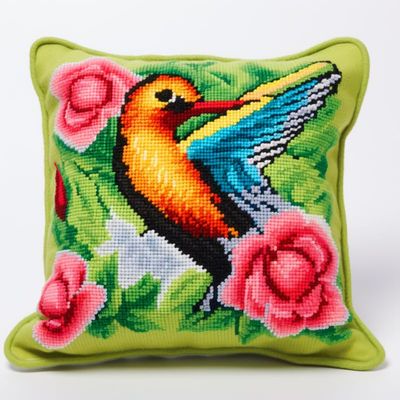 Latch Hook Pillowcase Kits Cartoon Hummingbird Latch Hook kit Cushion Throw Pillow Embroidery Craft Kits for Beginner DIY Latch Hook Rug Kit with Printed Canvas Hobby & Craft 43x43cm