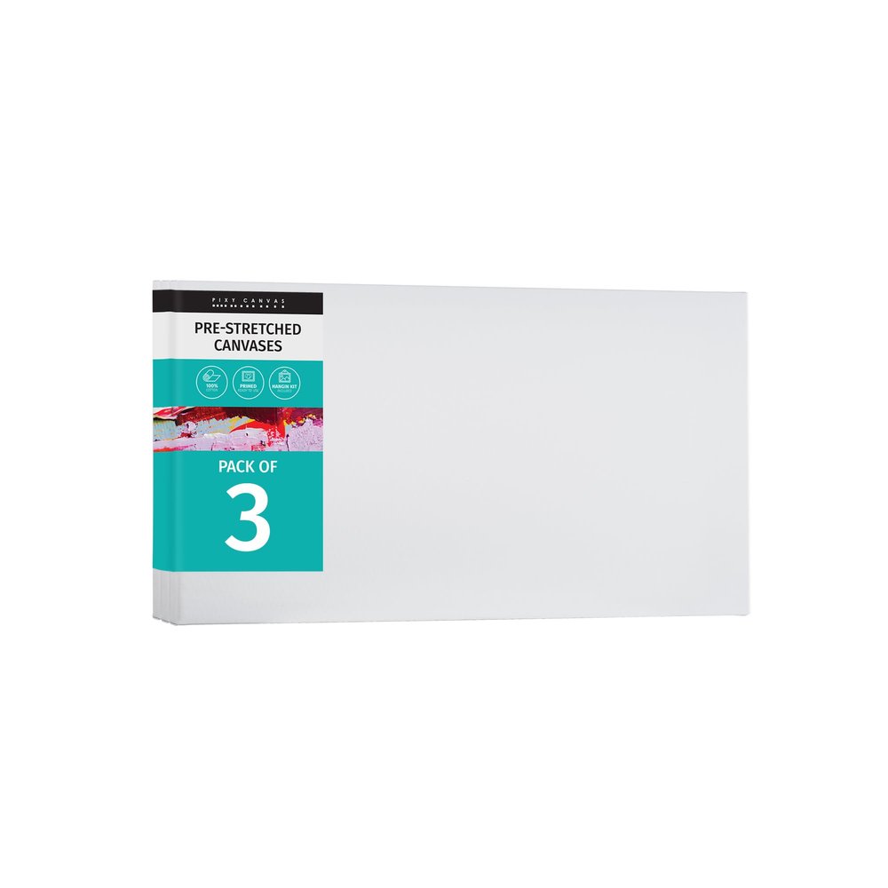 PIXY CANVAS Value Pack of 3 Stretched Canvas 18x36 inch, 3/4 (0.75) inch deep for Your Paintings/Artwrok/Wall Art/Wall Decor (Pack of 3 Canvas, 18 x 36 inch, Landscape)