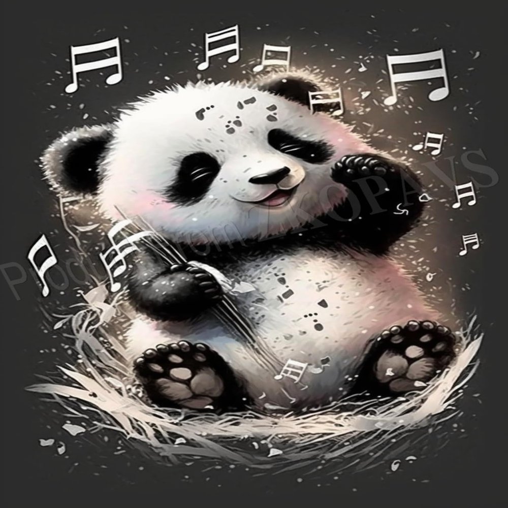 ZKOPAVS Diamond Painting Set Number Kits Cute Panda and Musical Notes Round Embroidery Cross Stitch Canvas Supplies Suitable for Home Wall Decor Gift 12x16 Inch