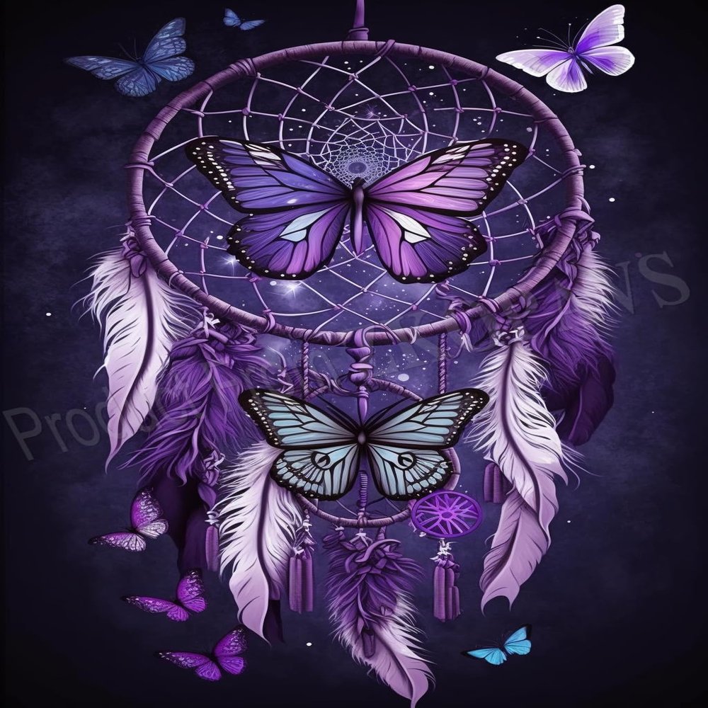 ZKOPAVS Diamond Painting Kits Purple Dream Catchers and Butterflies Full Drill Paint with Crystal Rhinestone Cross Stitch for Home Office Wall Crafts Decor 16x20 Inch