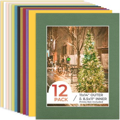 Frametory, 11X14 Mix Color Pre-Cut Picture Mats for 8.5X11 Photos, Prints, Artworks - White Core Bevel Cut 8X10.5 Openings Acid Free Frame Mattes 1.4Mm Thickness - Pack of 12
