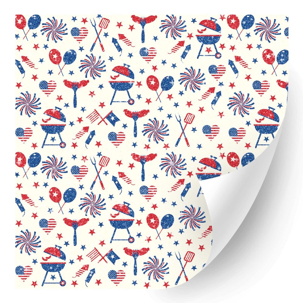 HTV4U Glitter American Theme Patterned Heat Transfer Vinyl (Memorial Day Party, 12" x 3 Yards) - Colorful Paper, USA Iron on Vinyl, Printed for Shirt, Heat Press Machine DIY