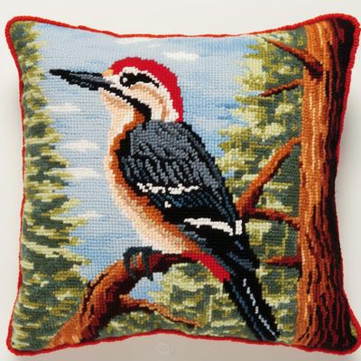 Latch Hook Pillowcase Kits Woodpecker Latch Hook kit Cushion Throw Pillow Embroidery Craft Kits for Beginner DIY Latch Hook Rug Kit with Printed Canvas Hobby & Craft 43x43cm