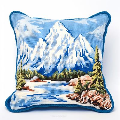 Latch Hook Pillowcase Kits Snowmountains Landscape Latch Hook kit Cushion Throw Pillow Embroidery Craft Kits for Beginner DIY Latch Hook Rug Kit with Printed Canvas Hobby & Craft 43x43cm