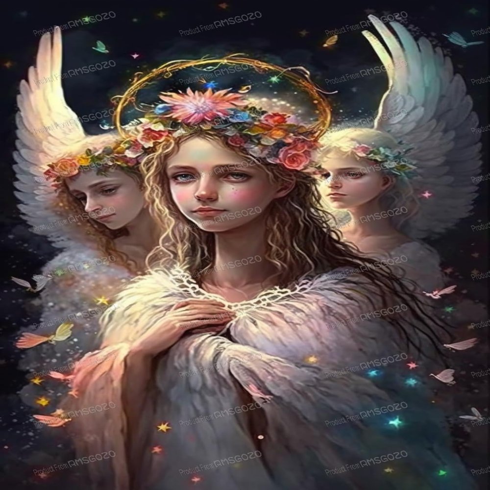 RMSGOZO Angel Diamond Painting Kits - Flower Angels Diamond Painting, 5D Full Round Gemstone Art Cross Stitch Kit for Adults, for Home Decor Living Room Decor Or Gifts 16X24 Inch