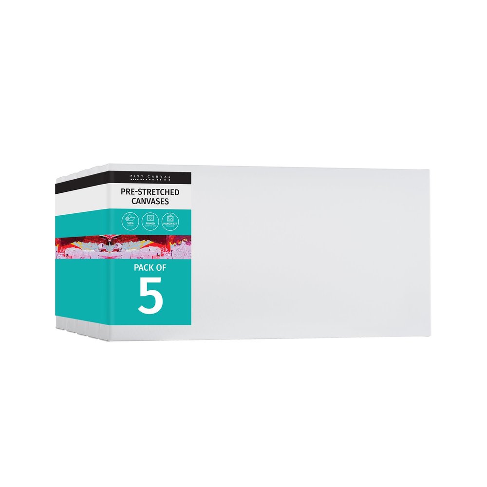 PIXY CANVAS Value Pack of 5 Stretched Canvas 6x18 inch, 1-1/2 (1.5) inch deep for Your Paintings/Artwork/Wall Art/Wall Decor (Pack of 5 Canvas, 6 x 18 inch, Landscape)