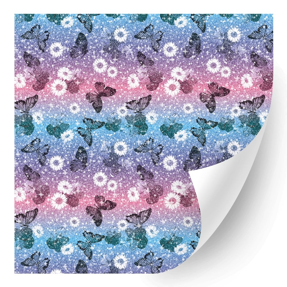 HTV4U Glitter Animal Patterned Heat Transfer Vinyl (Floral with Butterflies, 12" x 3 Yards) - Iron on Vinyl Paper, Graphic Design Printed Patterns for Event
