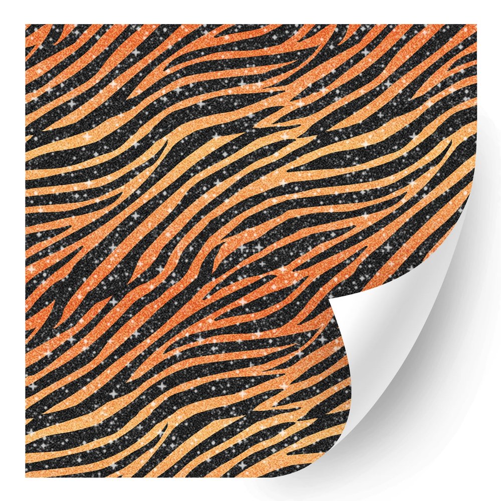 HTV4U Glitter Animal Patterned Heat Transfer Vinyl (Tiger Print, 12" x 12") - Printed Heat Press Paper, Iron on Vinyl, Design for T-Shirt, Fabric, DIY