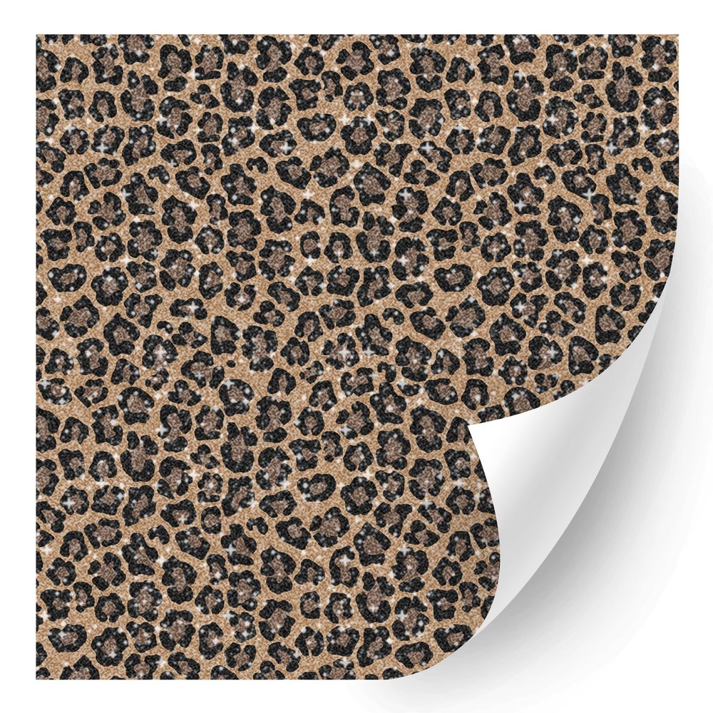 HTV4U Glitter Animal Patterned Heat Transfer Vinyl (Leopard Tan, 12" x 5 Yards) - Printed Heat Press Transfer Paper, Iron on Vinyl for T-Shirt, Fabric