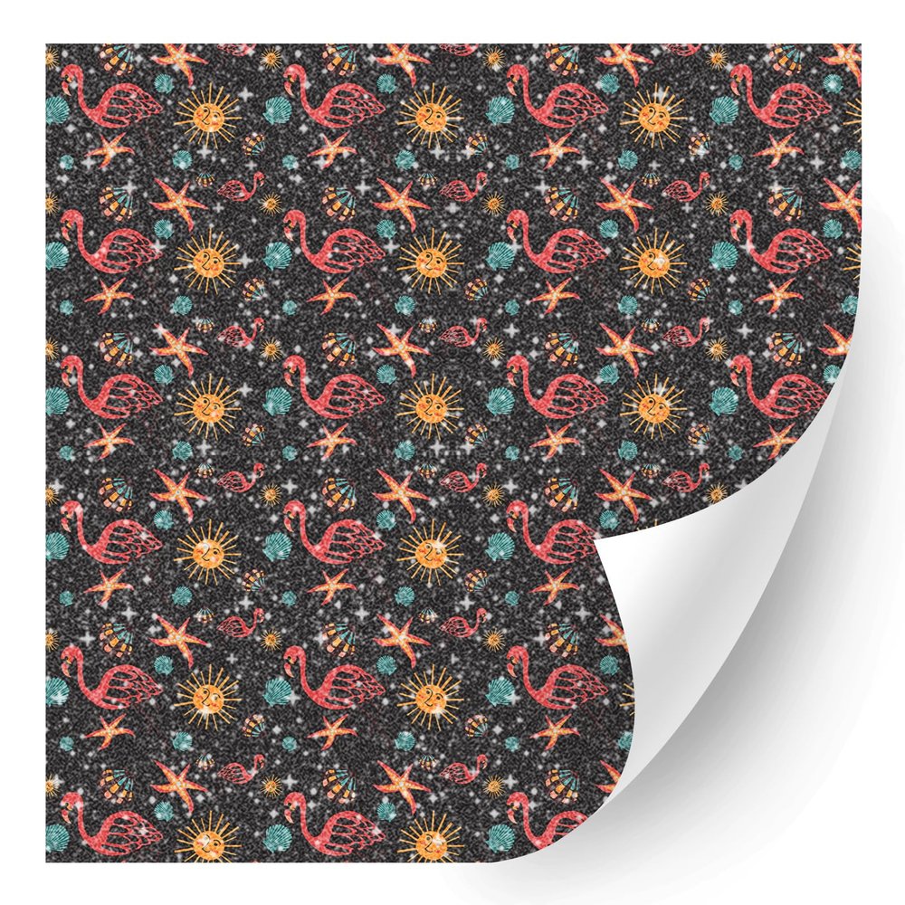 HTV4U Glitter Animal Patterned Heat Transfer Vinyl (Summer Flamingo, 12" x 1 Yard) - Iron on Vinyl Paper, Graphic Design Printed Patterns