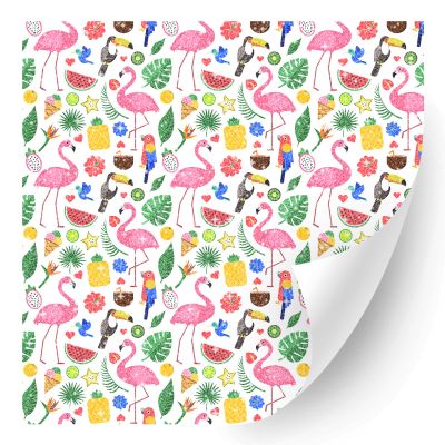 HTV4U Glitter Animal Patterned Heat Transfer Vinyl (Summer Tropical Birds, 12" x 5 Yards) - Printed Heat Press Transfer Paper, Iron on Vinyl for T-Shirt, Craft