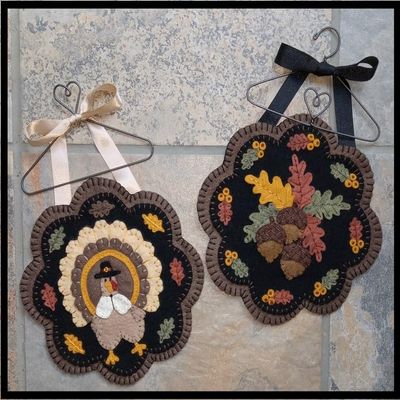 OTR Felt Simply Fall Penny Rug Kit Pre Washed Wool Applique Kit Two Mini Mats Fall Pattern