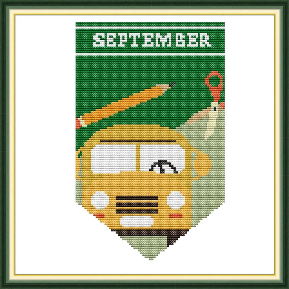 Howie's Needlepoint Cross Stitch Kits, 14CT Stamped Starter Kits for Beginners, Needlepoint Kits for Adults(September-Banner, 11 x 11 Inch)