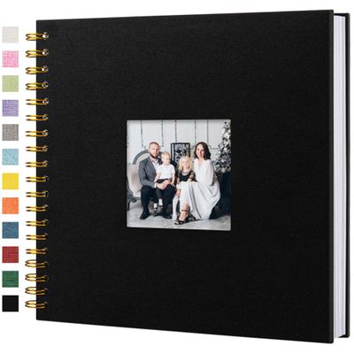 10 x 10 Inch Scrapbook Photo Album Linen Cover 40 Sheets/ 80 Pages, Hardcover Kraft White Pages Memory Book, for Travel Wedding Guest Book Christmas Baby Shower Fits 4x6 & Instant Photos, Black