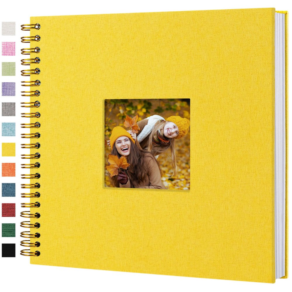 12 x 12 Inch Scrapbook Photo Album Linen Cover 40 Sheets/ 80 Pages, Hardcover Kraft White Pages Memory Book, for Travel Wedding Guest Book Christmas Baby Shower Fits 4x6 & Instant Photos, Yellow
