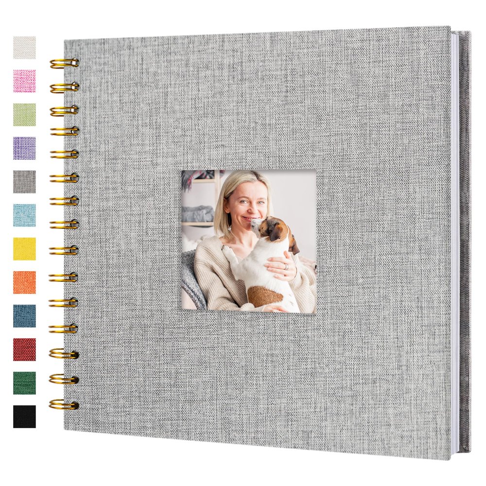 8 x 8 Inch Scrapbook Photo Album Linen Cover 20 Sheets/ 40 Pages, Hardcover Kraft White Pages Memory Book, for Travel Wedding Guest Book Christmas Baby Shower Fits 4x6 & Instant Photos, Grey