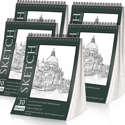 OSIMIG 5 Pack Sketch Book 8.5" x 11" Set, Top Spiral Bound Sketch Pad 150 Sheet Total (68lb/100gsm), Drawing Paper Pad, Sketch Book for Kids, Artist, Adult Art Supplies