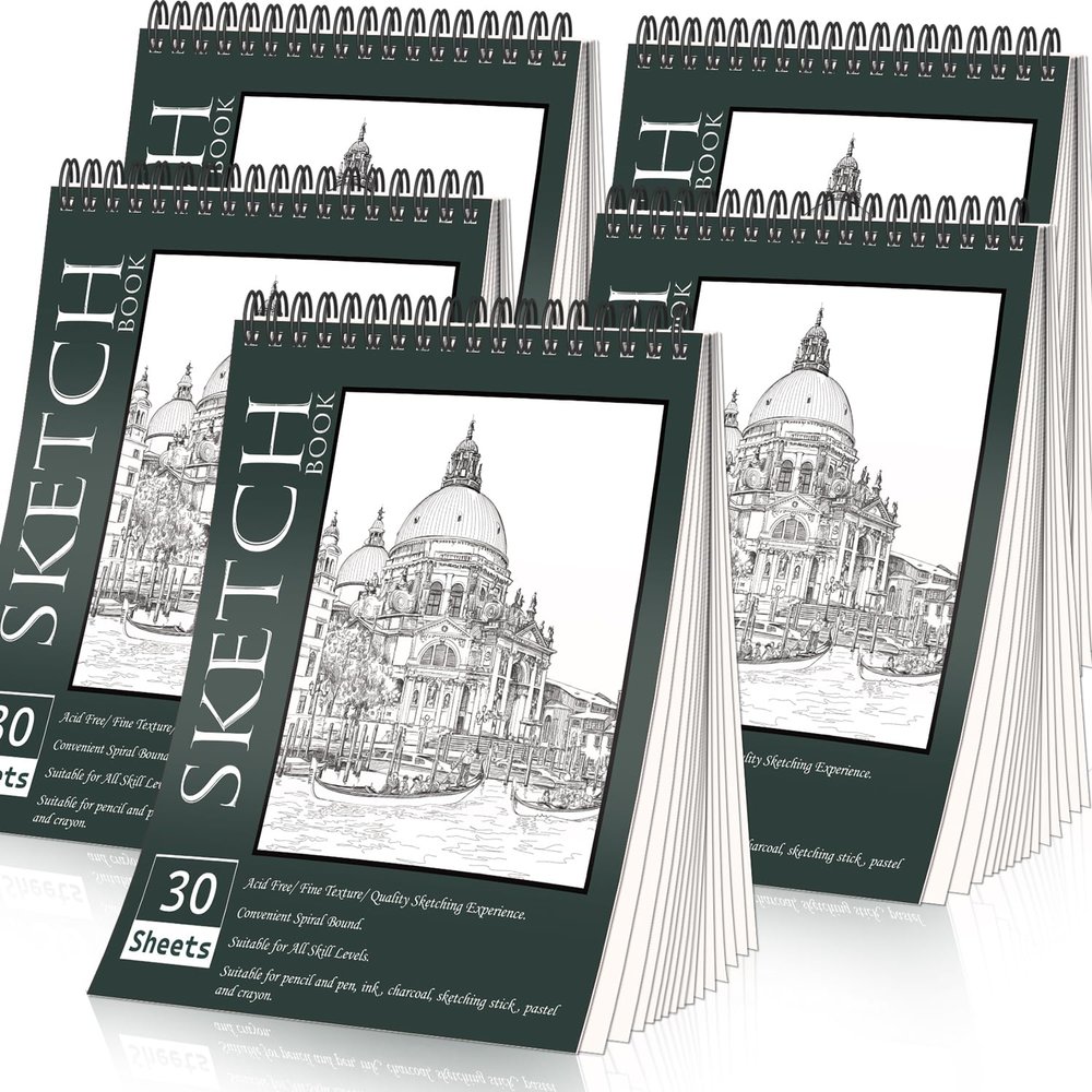 OSIMIG 5 Pack Sketch Book 8.5" x 11" Set, Top Spiral Bound Sketch Pad 150 Sheet Total (68lb/100gsm), Drawing Paper Pad, Sketch Book for Kids, Artist, Adult Art Supplies