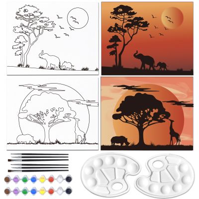 WEBEEDY 2 Pack 8x10 Pre Drawn Canvas Painting Kit Afterglow Tree Stretched Canvas Painting for Adults DIY Painting and Sip Party Supplies Outdoor Parties Birthday Gifts