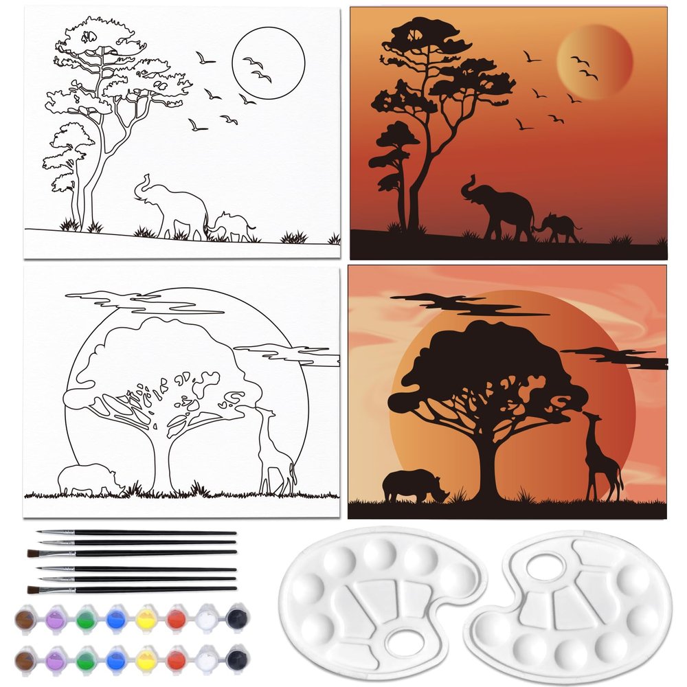 WEBEEDY 2 Pack 8x10 Pre Drawn Canvas Painting Kit Afterglow Tree Stretched Canvas Painting for Adults DIY Painting and Sip Party Supplies Outdoor Parties Birthday Gifts