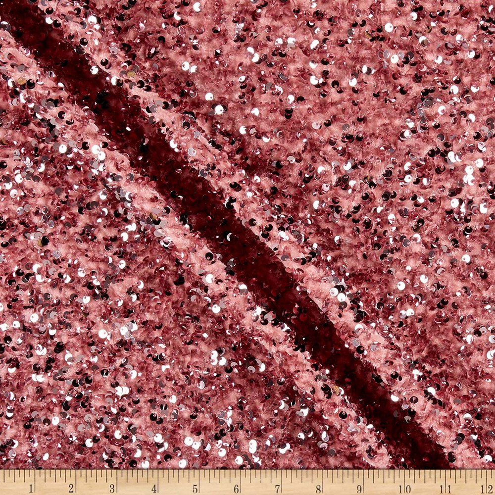 Blush Stretch Velvet Sequin Fabric by The Yard, Glitter Spandex Material Ideal for Sewing, DIY, Crafts, Apparel, Decoration, & More - 1/2 Yard
