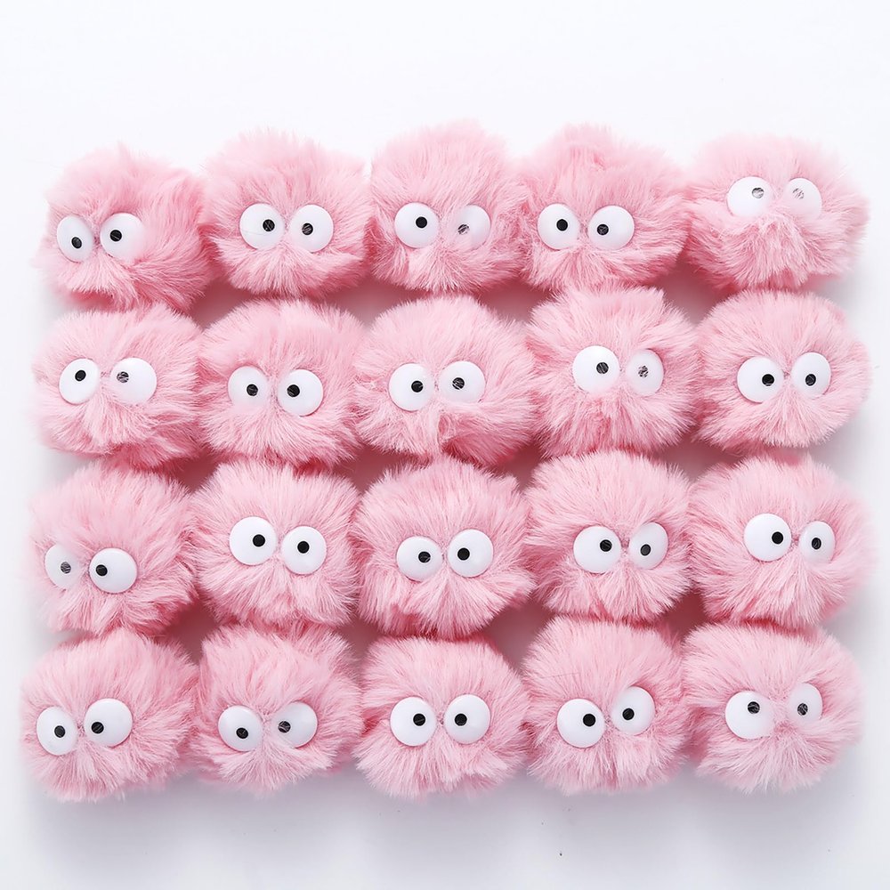 Miupoo Pom Poms with Eyes for Crafts,Halloween Costume Pompoms Decorations with Googly Eyes, Fluffy Pom Pom Balls for Halloween Accessories with Elastic Loop,20 Pieces,2 Inches,Pink